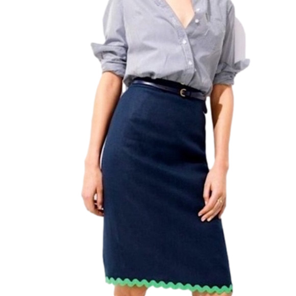 J Crew Navy Linen Pencil Skirt Sz 8 NWTs. - Picture 1 of 10